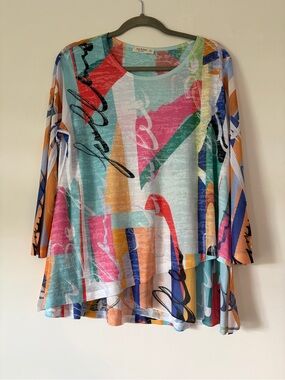 Jess & Jane women’s blouse top mixed media artsy art to wear geometric unique